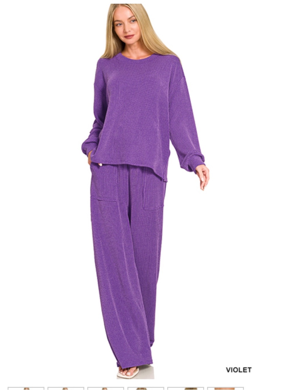 318 ❤️ small - 3X ZENANA violet RAISED RIB ROUND
NECK PULLOVER & PANTS
SET
